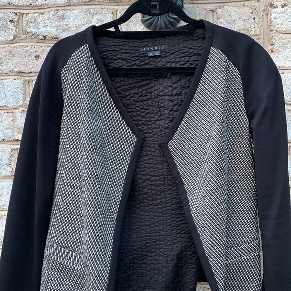 Theory Black and White Drape Front Open Blazer 8 - Picture 5 of 13